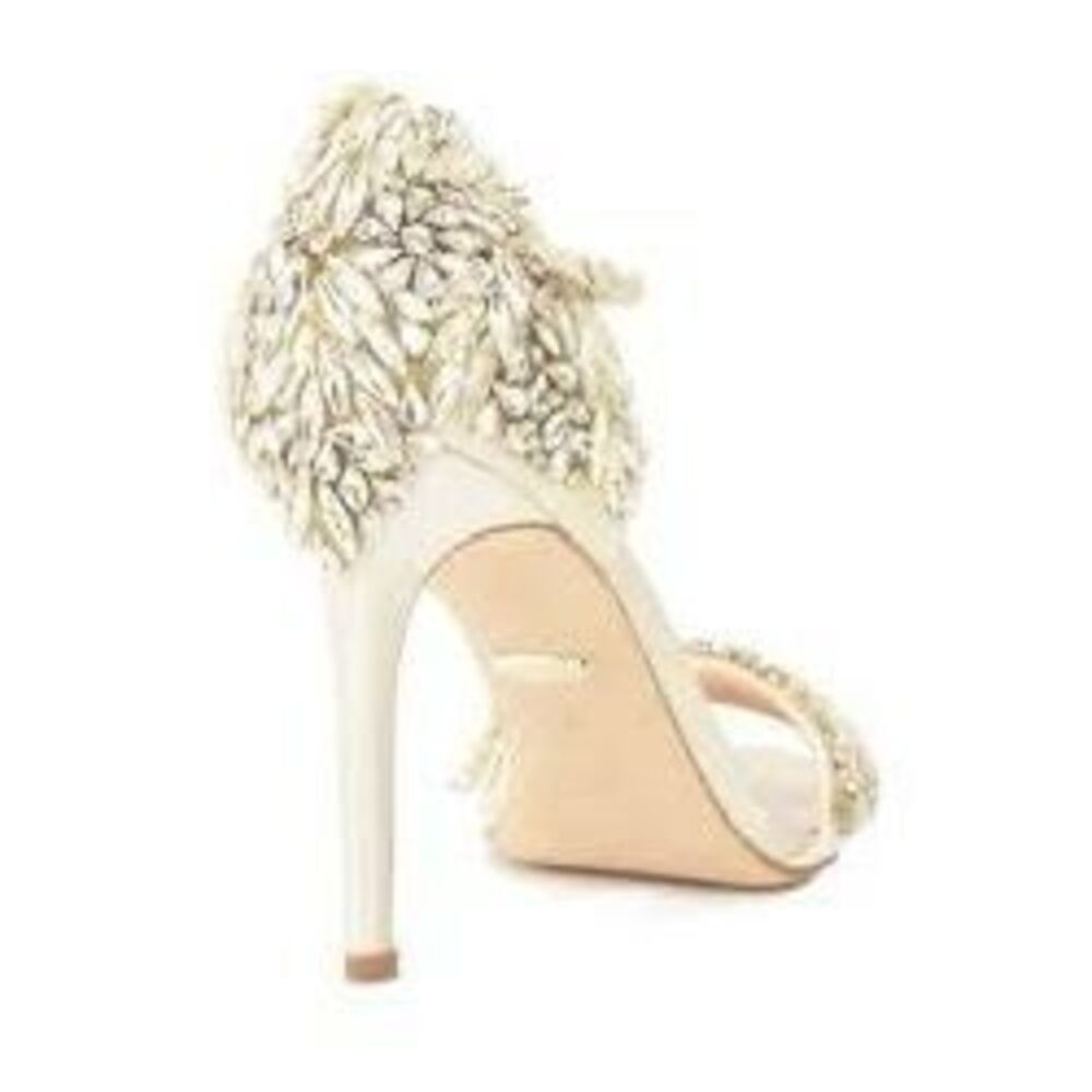 BADGLEY MISCHKA Women’s Ivory Satin Tampa Embellished Ankle Strap Bridal / Eveni